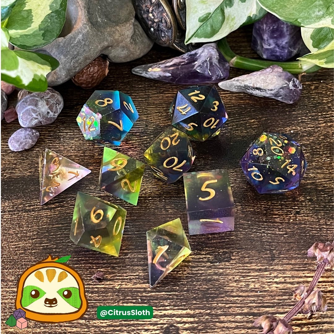Stained Glass Rainbow Quarts Dice Set